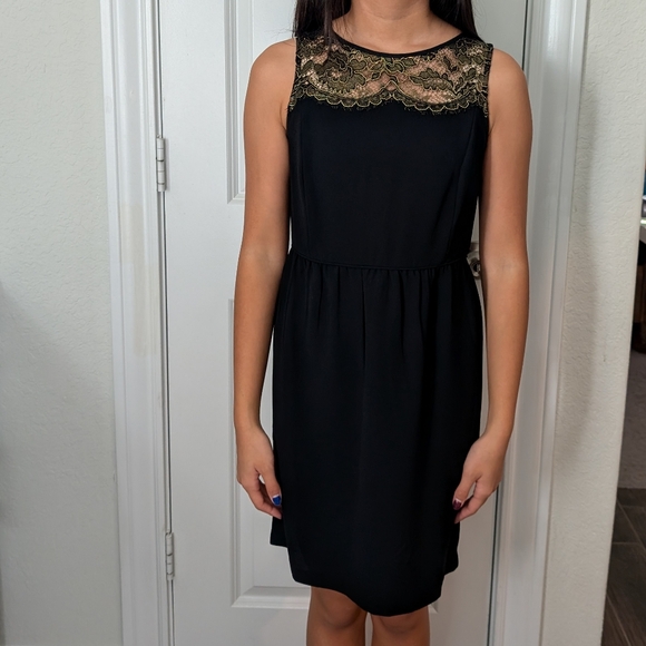 LOFT Gold Yoke Sheath Black Cocktail Dress - Picture 1 of 8